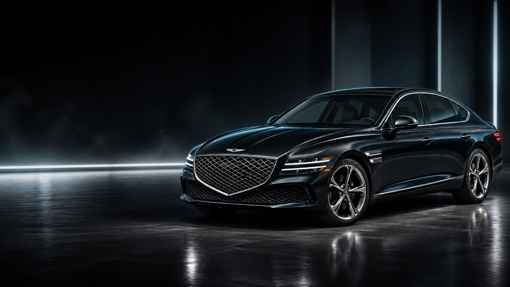 Genesis G80 в тёмной автомобильной студии